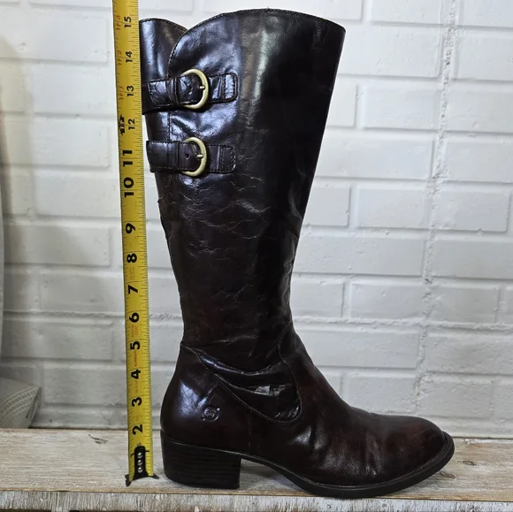 Born Cherry Brown Heeled Knee High Riding Boots Size 8 - Picture 5 of 14